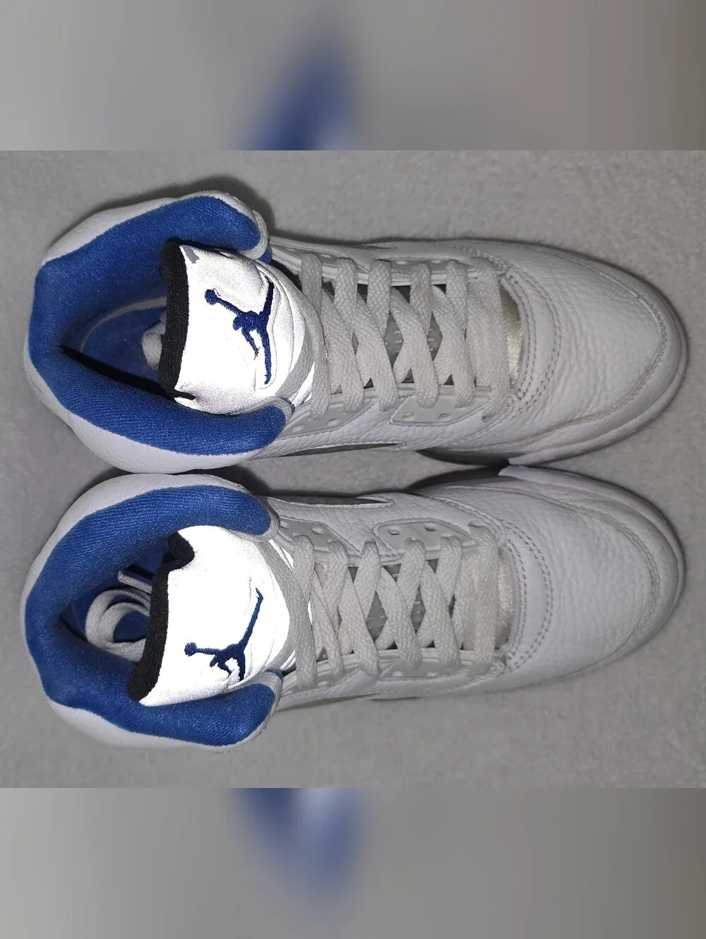 Nike Air Jordan Preschool 5 Retro White & Grey with Blue Accents